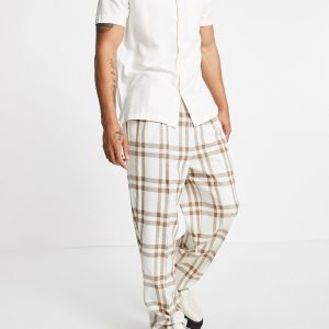 ASOS DESIGN - Cremefarvede elegante bukser med ben med vidde i crepe og tern-Hvid