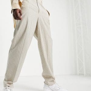ASOS DESIGN - Elegante, højtaljede, smalle bukser i cremehvidt bæk-og-bølge-stof