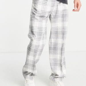 ASOS DESIGN - Ecru elegante skotskternede bukser med ben med vidde og cargolomme-Hvid