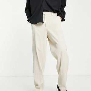 ASOS DESIGN - Ecru elegante bukser med ben med vidde i hørblandet krølstof-Hvid