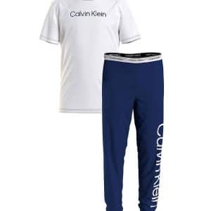 Calvin Klein Nattøj - T-shirt/Bukser - White/Bold Blue - 10-12 år (140-152) - Calvin Klein Nattøj 2-delt