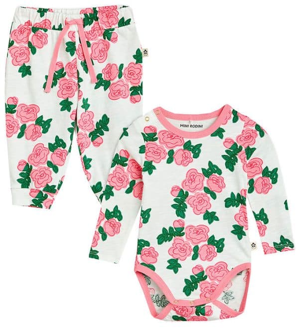 Mini Rodini Babysæt - Body/Bukser - Roses Aop - Pink