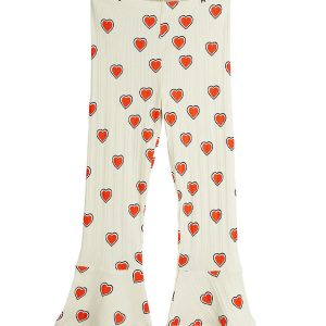 Mini Rodini Bukser - Rib - Offwhite m. Hjerter