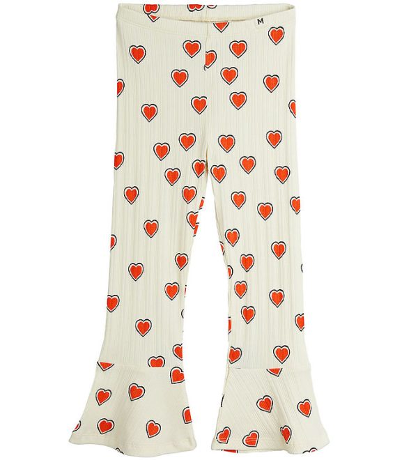 Mini Rodini Bukser - Rib - Offwhite m. Hjerter